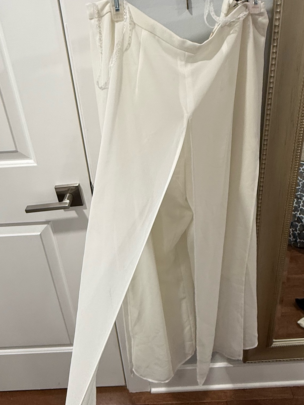 Wrap-Front Wide Leg Pants in White